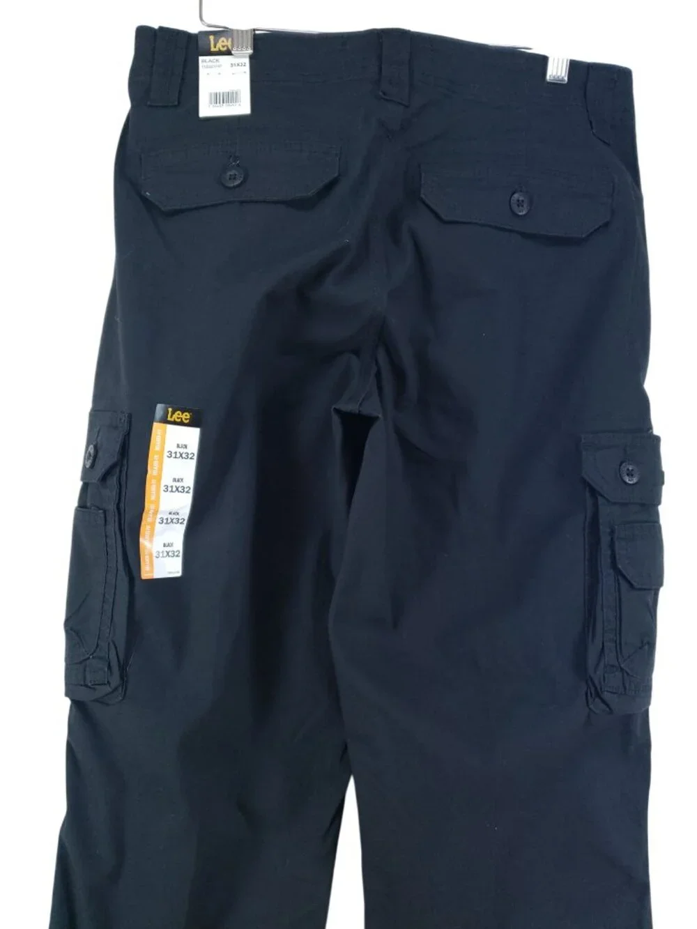 Lee Mens Relaxed Fit Cargo Pants 31x32 Black Ripstop High Rise Straight Leg